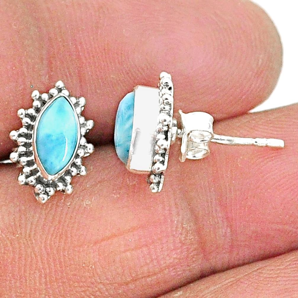 4.26cts natural blue larimar 925 sterling silver handmade stud earrings t3822