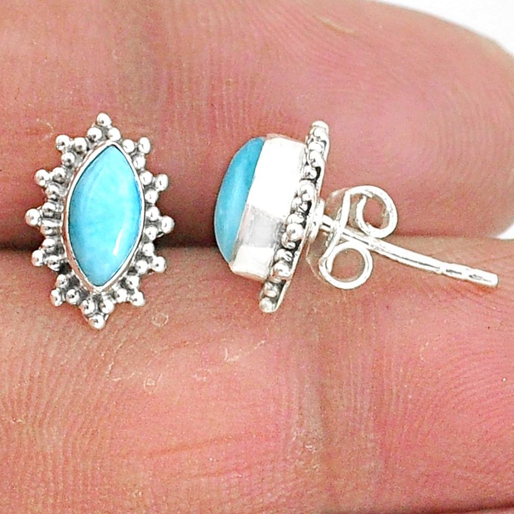 4.26cts natural blue larimar 925 sterling silver handmade stud earrings t3825