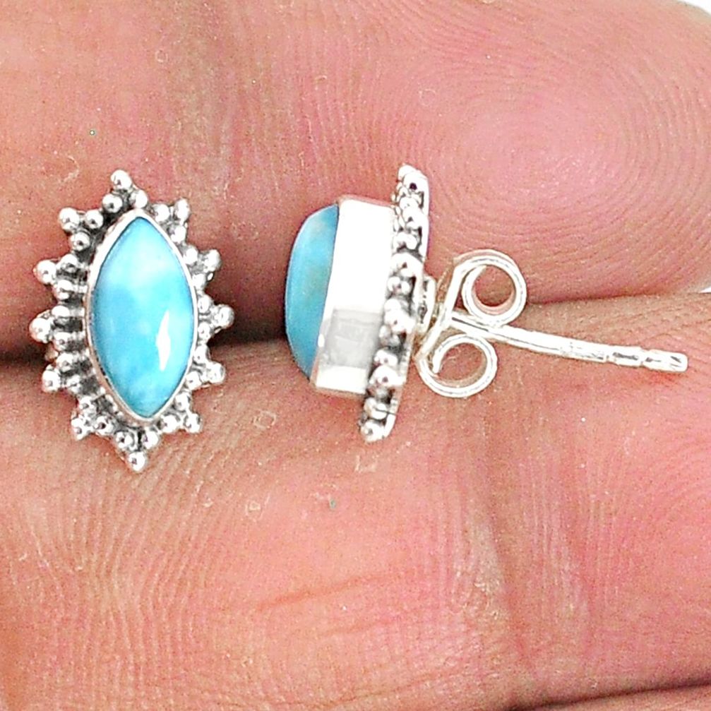 4.29cts natural blue larimar 925 sterling silver handmade stud earrings t3835