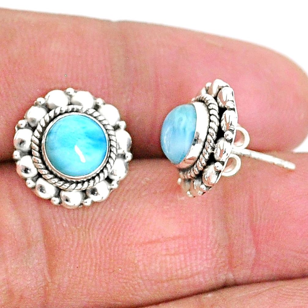 2.70cts natural blue larimar 925 sterling silver handmade stud earrings t3862