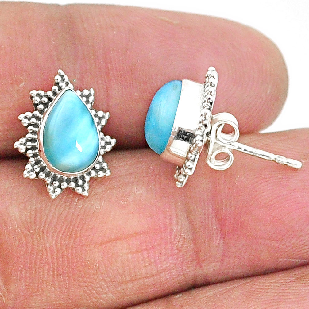 4.30cts natural blue larimar 925 sterling silver handmade stud earrings t3886