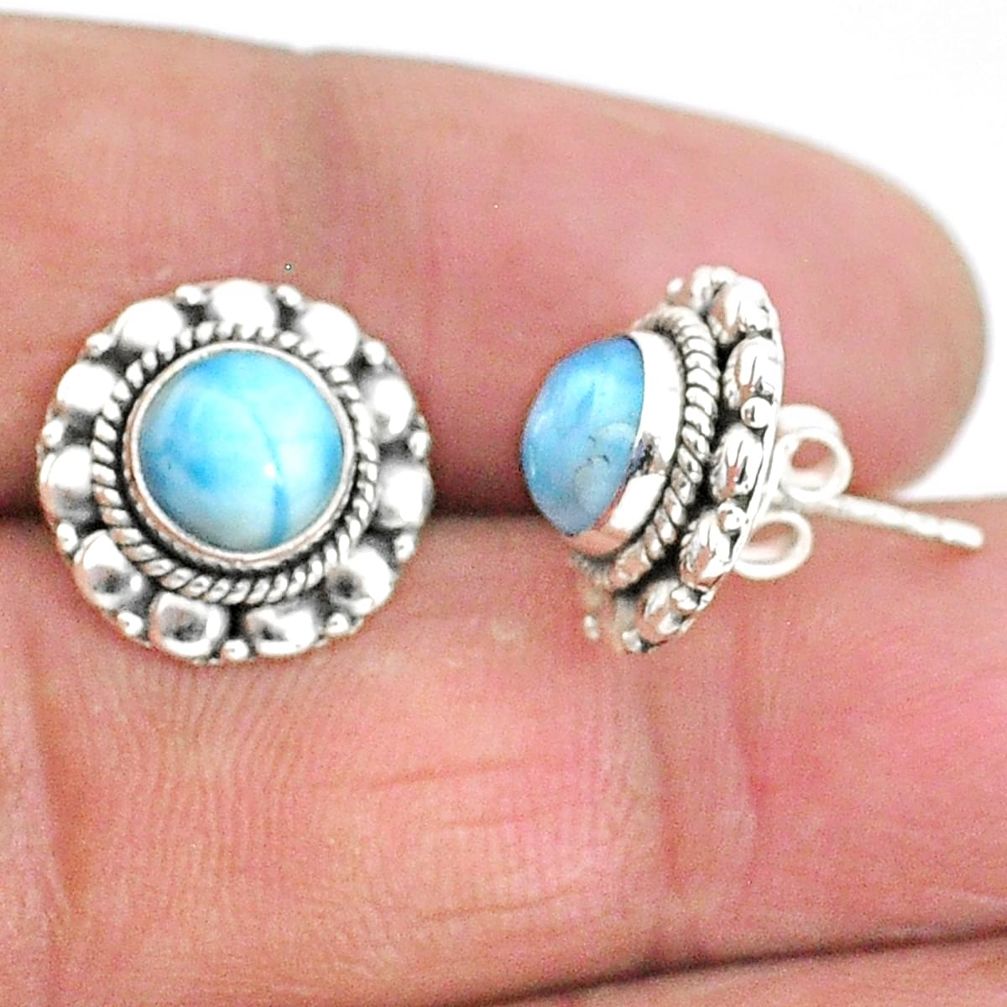 2.81cts natural blue larimar 925 sterling silver handmade stud earrings t3889