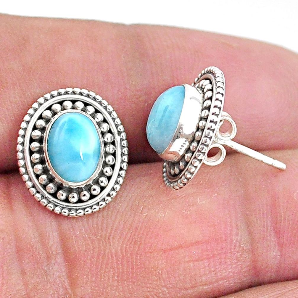 4.08cts natural blue larimar 925 sterling silver handmade stud earrings t3902
