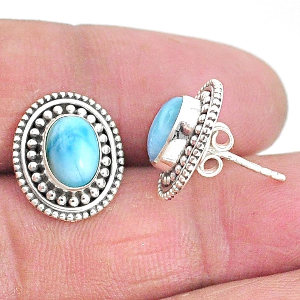 4.03cts natural blue larimar 925 sterling silver handmade stud earrings t3905