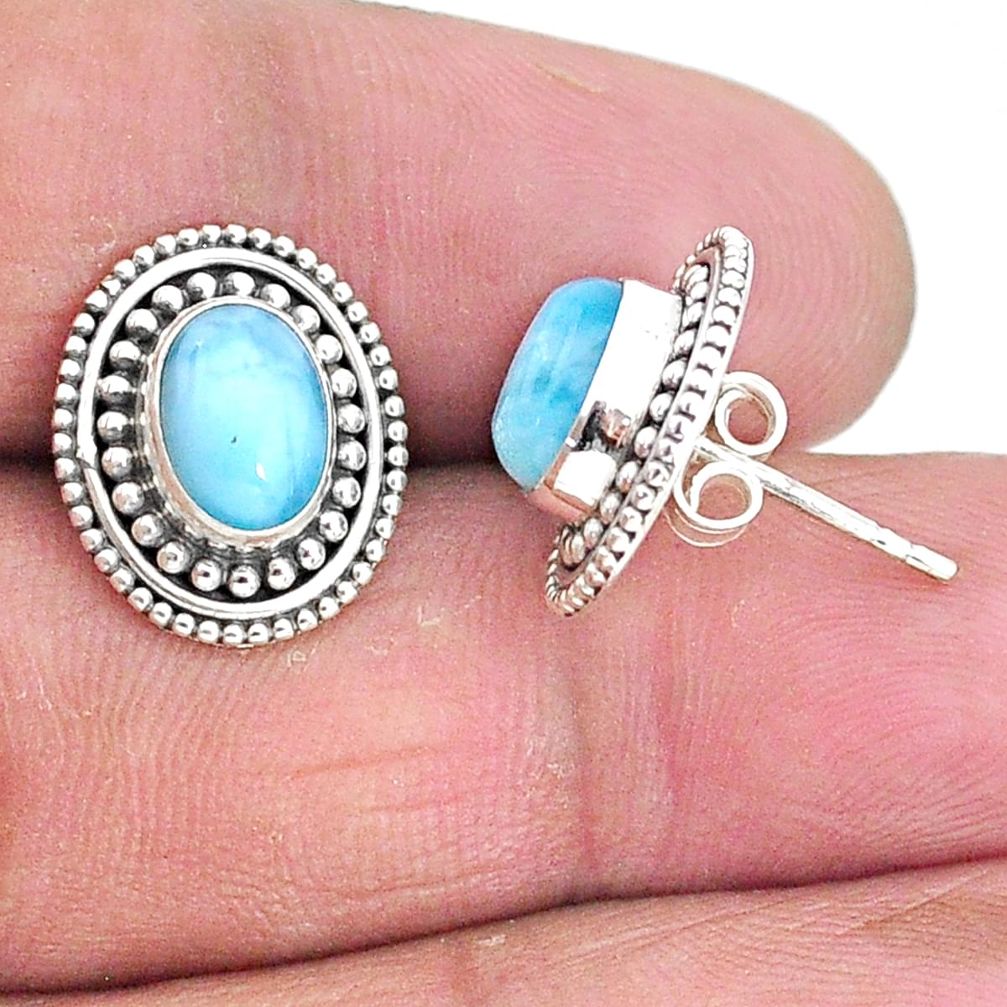 4.22cts natural blue larimar 925 sterling silver handmade stud earrings t3919