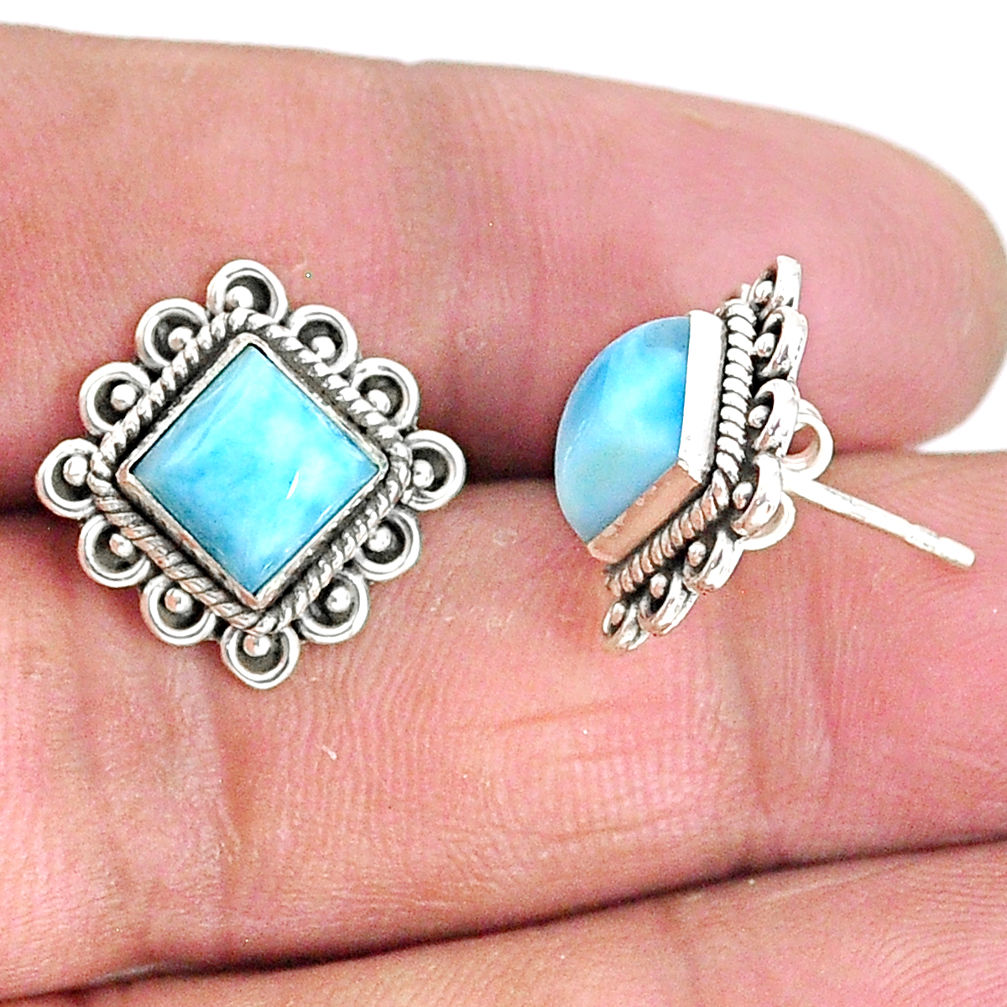 5.38cts natural blue larimar 925 sterling silver handmade stud earrings t3921