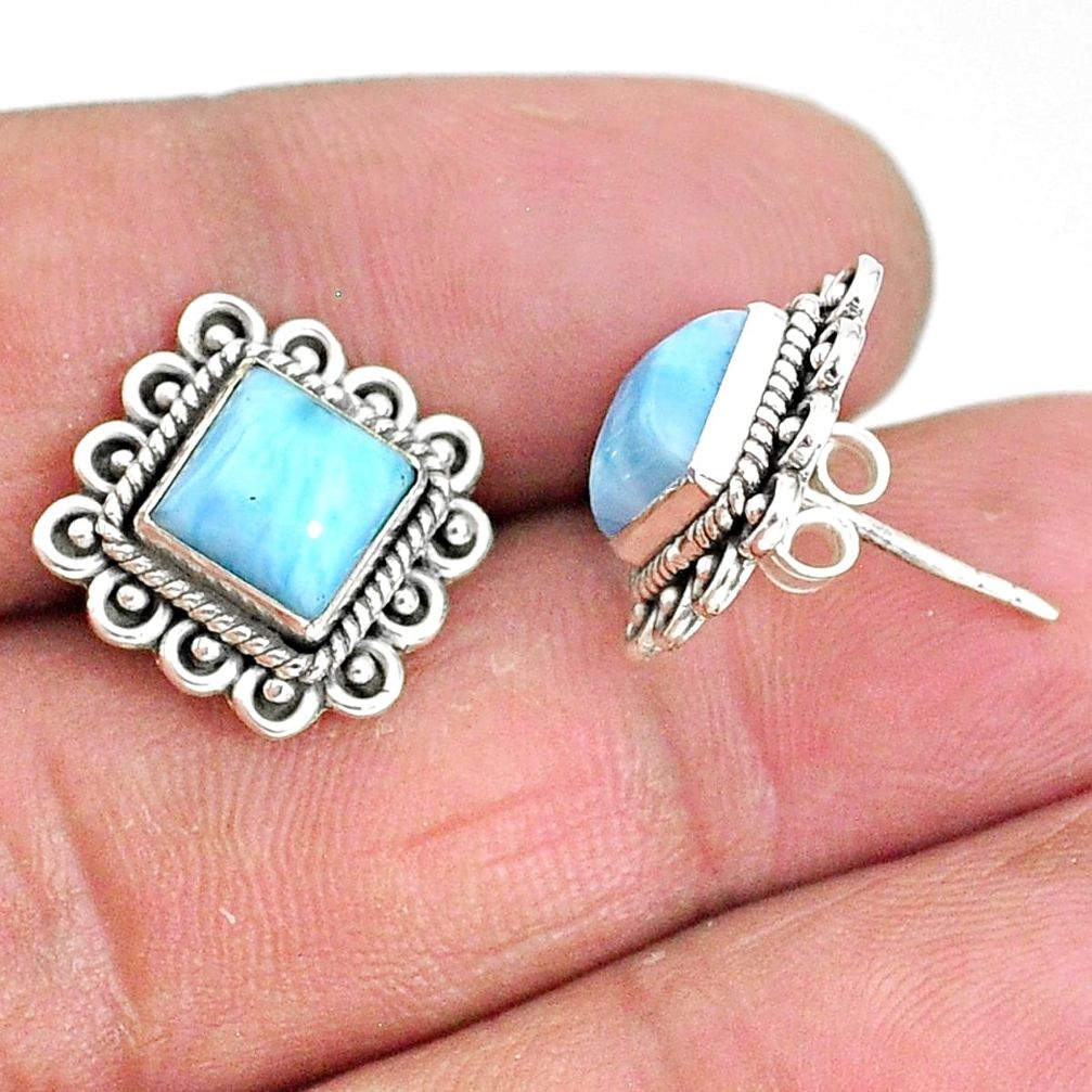 5.36cts natural blue larimar 925 sterling silver handmade stud earrings t3923