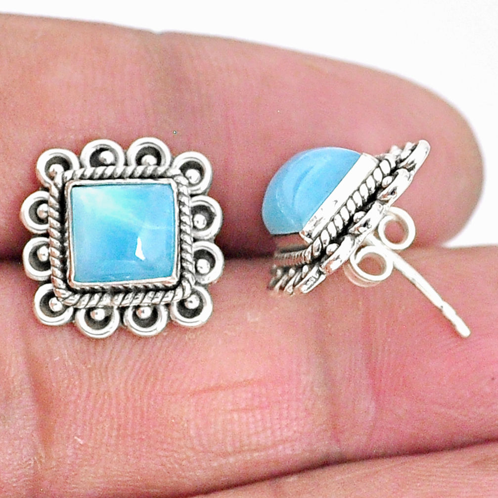 5.63cts natural blue larimar 925 sterling silver handmade stud earrings t3928