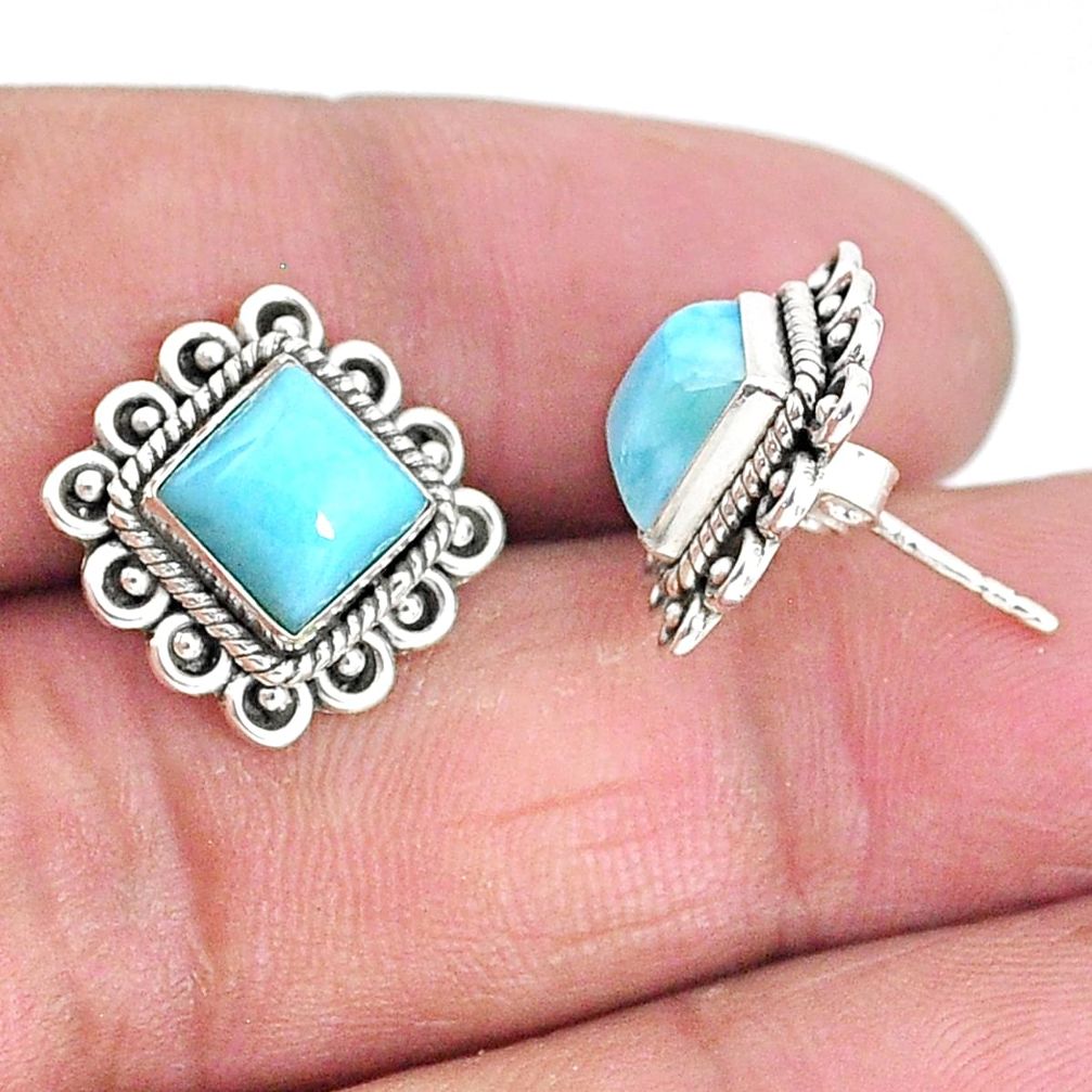 5.63cts natural blue larimar 925 sterling silver handmade stud earrings t3932