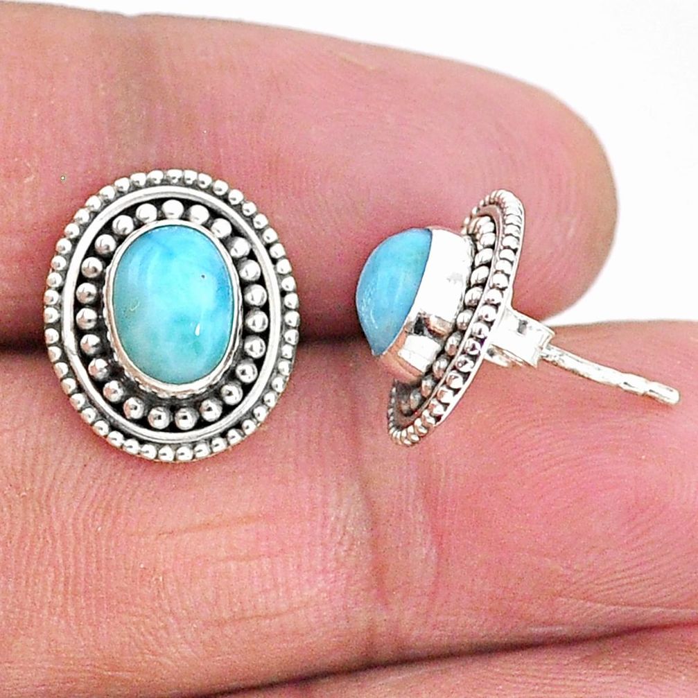 4.08cts natural blue larimar 925 sterling silver handmade stud earrings t4007