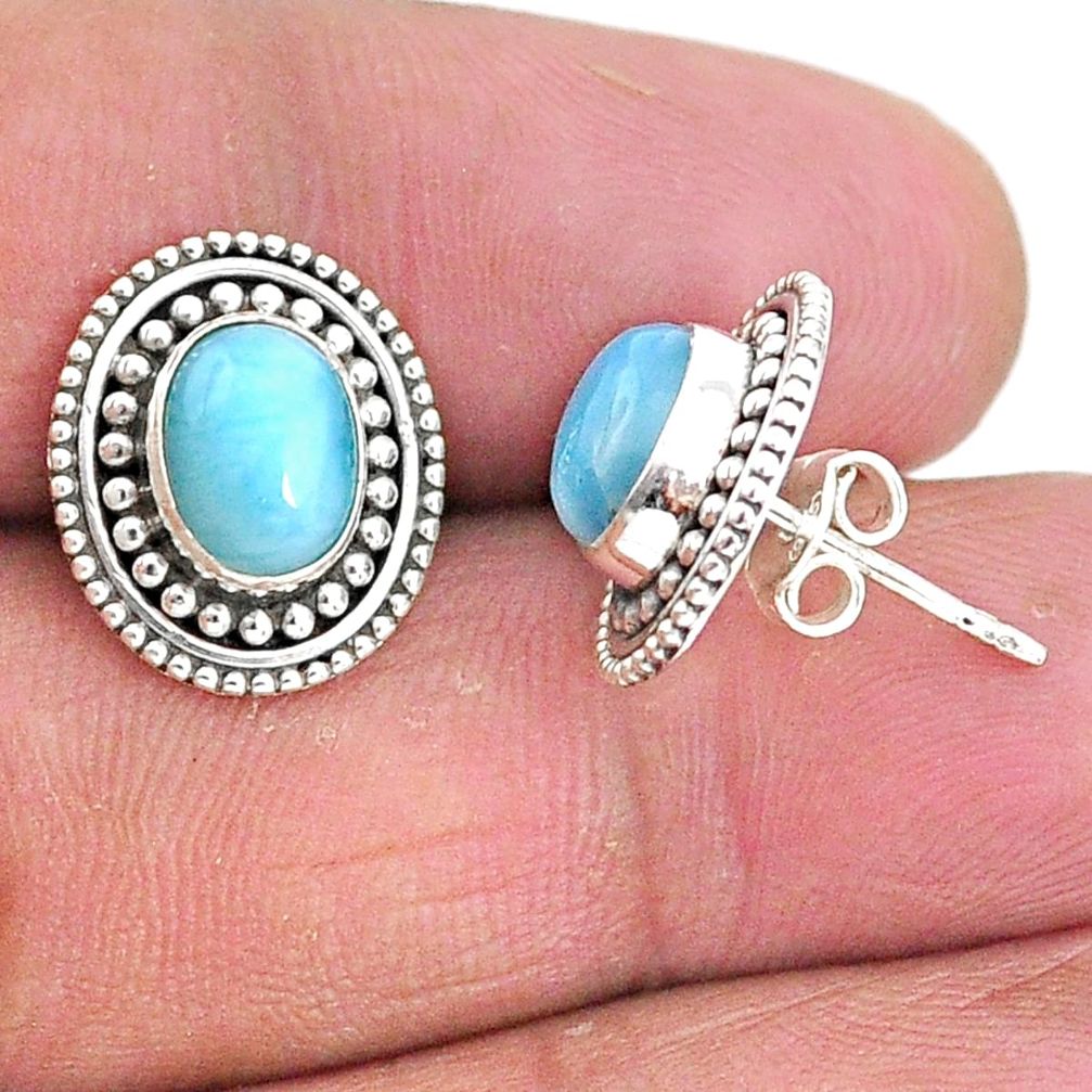 4.08cts natural blue larimar 925 sterling silver handmade stud earrings t4008