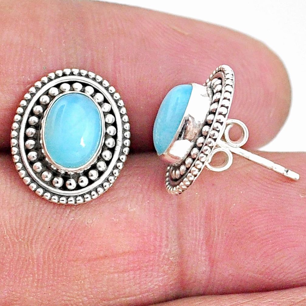 4.08cts natural blue larimar 925 sterling silver handmade stud earrings t4012