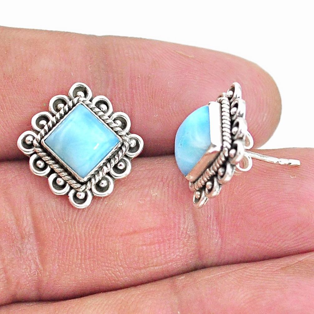 5.63cts natural blue larimar 925 sterling silver handmade stud earrings t4017