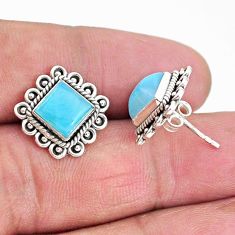 5.63cts natural blue larimar 925 sterling silver handmade stud earrings t4018