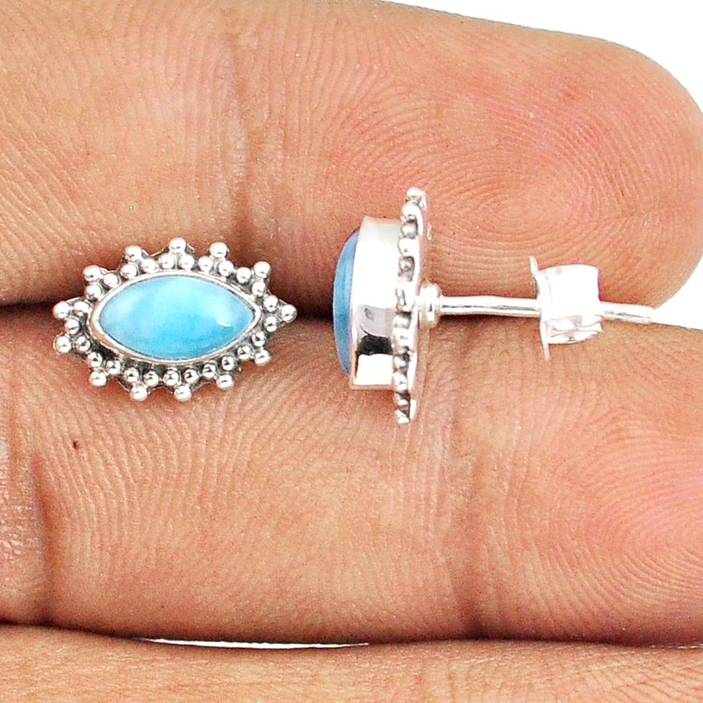 3.95cts natural blue larimar 925 sterling silver stud earrings jewelry u31016