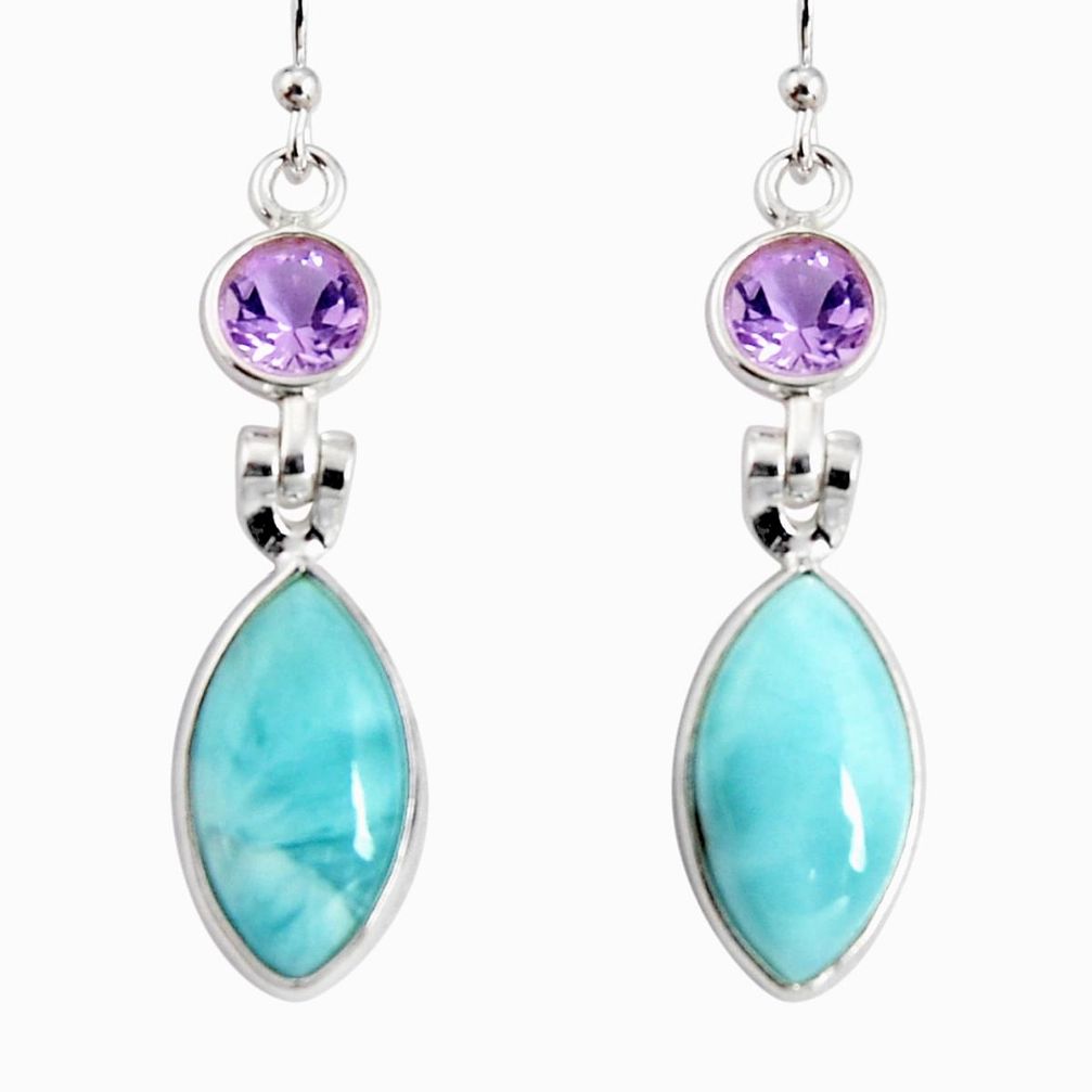 14.08cts natural blue larimar amethyst 925 silver dangle earrings r19776