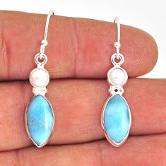 9.99cts natural blue larimar pearl 925 sterling silver dangle earrings y75084
