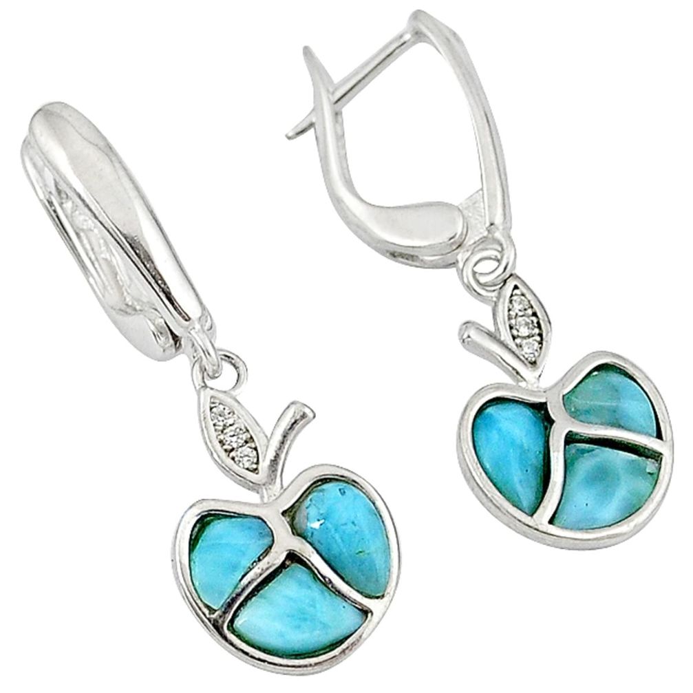 Natural blue larimar topaz 925 sterling silver dangle apple earrings c15503