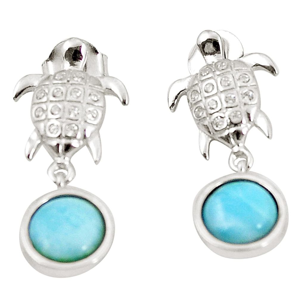 Natural blue larimar topaz 925 sterling silver turtle earrings jewelry c15502