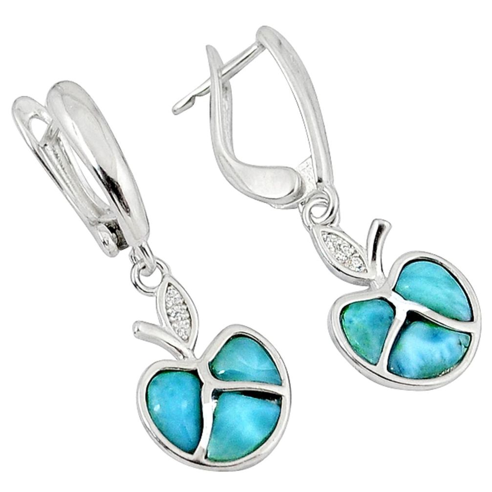 Natural blue larimar topaz 925 sterling silver dangle apple earrings c15513