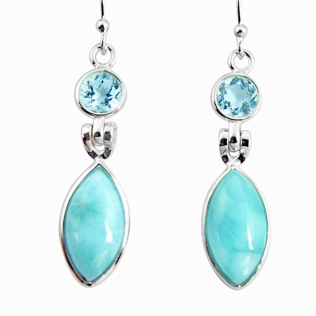 13.69cts natural blue larimar topaz 925 sterling silver dangle earrings r19761