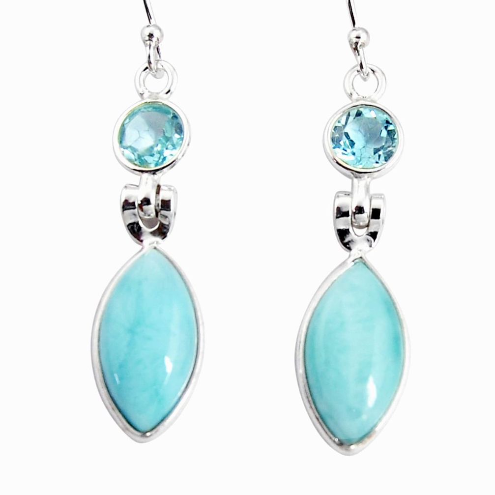13.52cts natural blue larimar topaz 925 sterling silver dangle earrings r19766