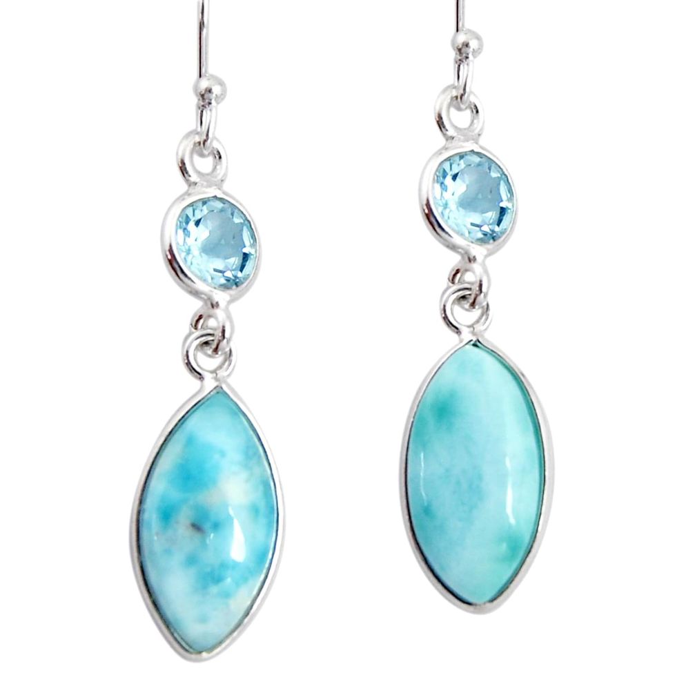 11.93cts natural blue larimar topaz 925 sterling silver dangle earrings r20913