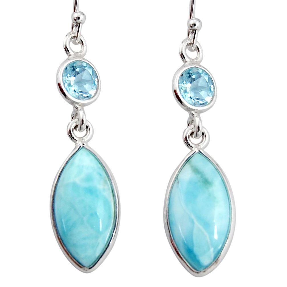 11.42cts natural blue larimar topaz 925 sterling silver dangle earrings r20915