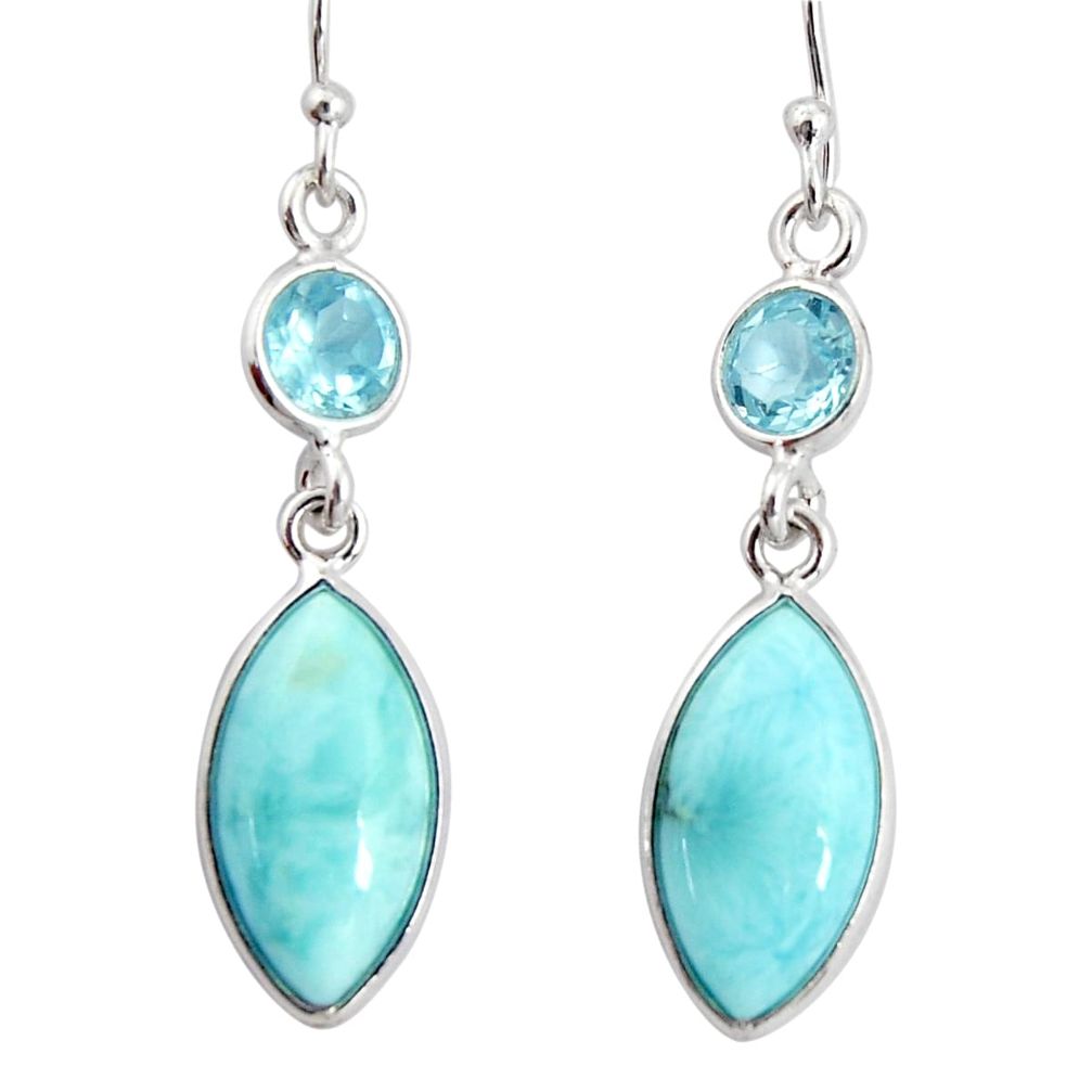 11.26cts natural blue larimar topaz 925 sterling silver dangle earrings r20920