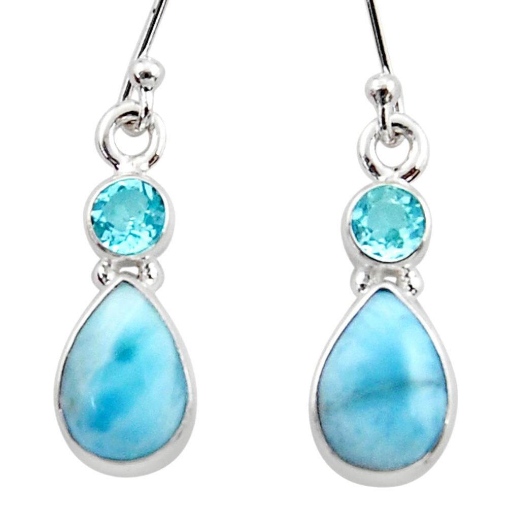 7.66cts natural blue larimar topaz 925 sterling silver dangle earrings r51741