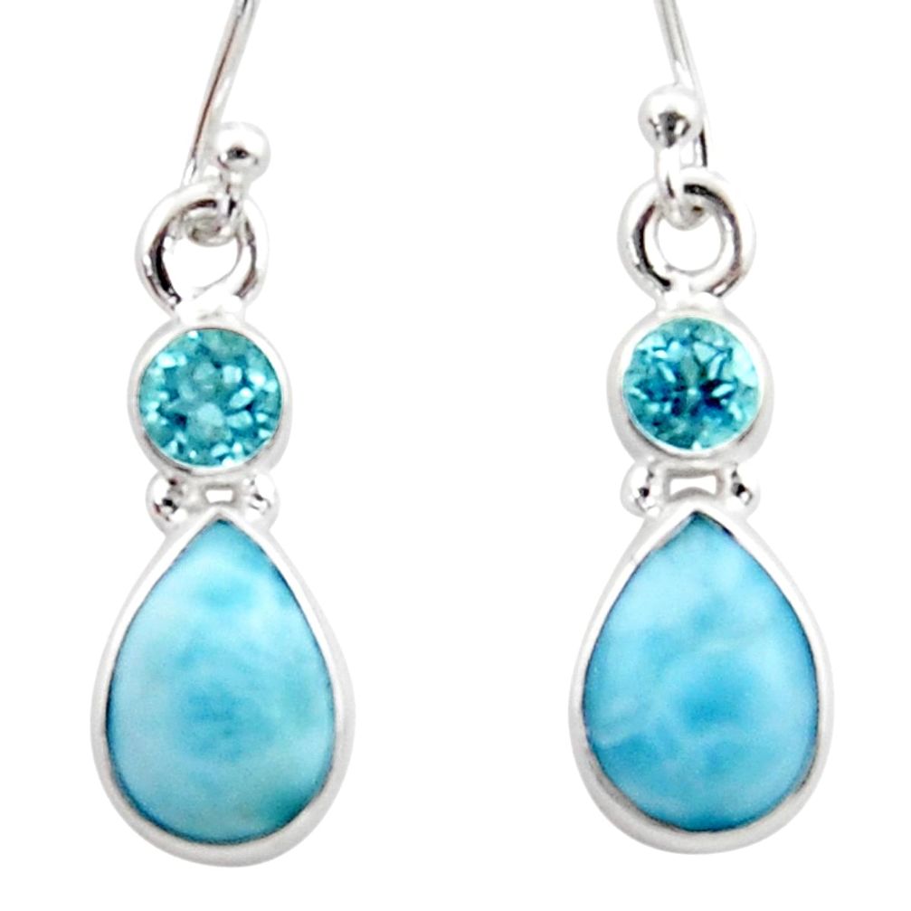 8.12cts natural blue larimar topaz 925 sterling silver dangle earrings r51754