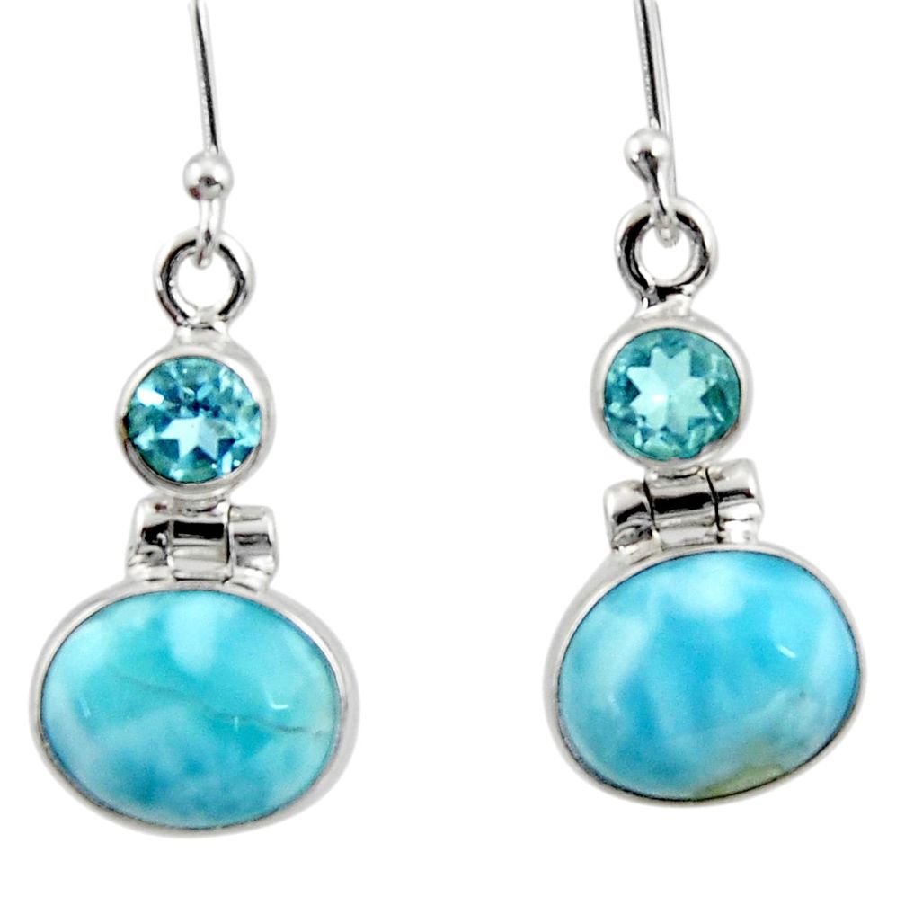 9.98cts natural blue larimar topaz 925 sterling silver dangle earrings r52143