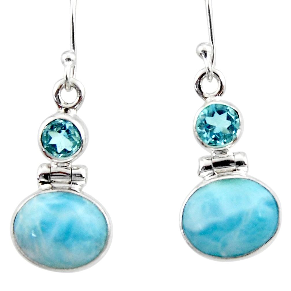 10.02cts natural blue larimar topaz 925 sterling silver dangle earrings r52157