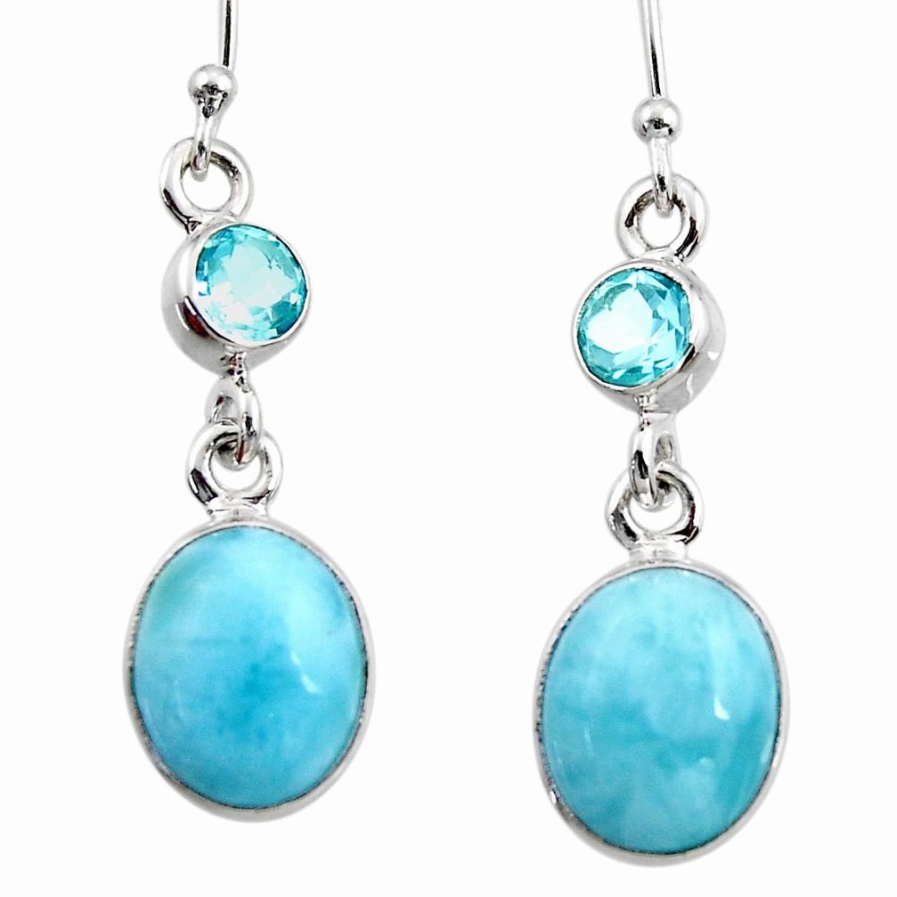 10.02cts natural blue larimar topaz 925 sterling silver dangle earrings r52161