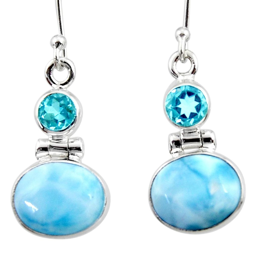 10.02cts natural blue larimar topaz 925 sterling silver dangle earrings r52169