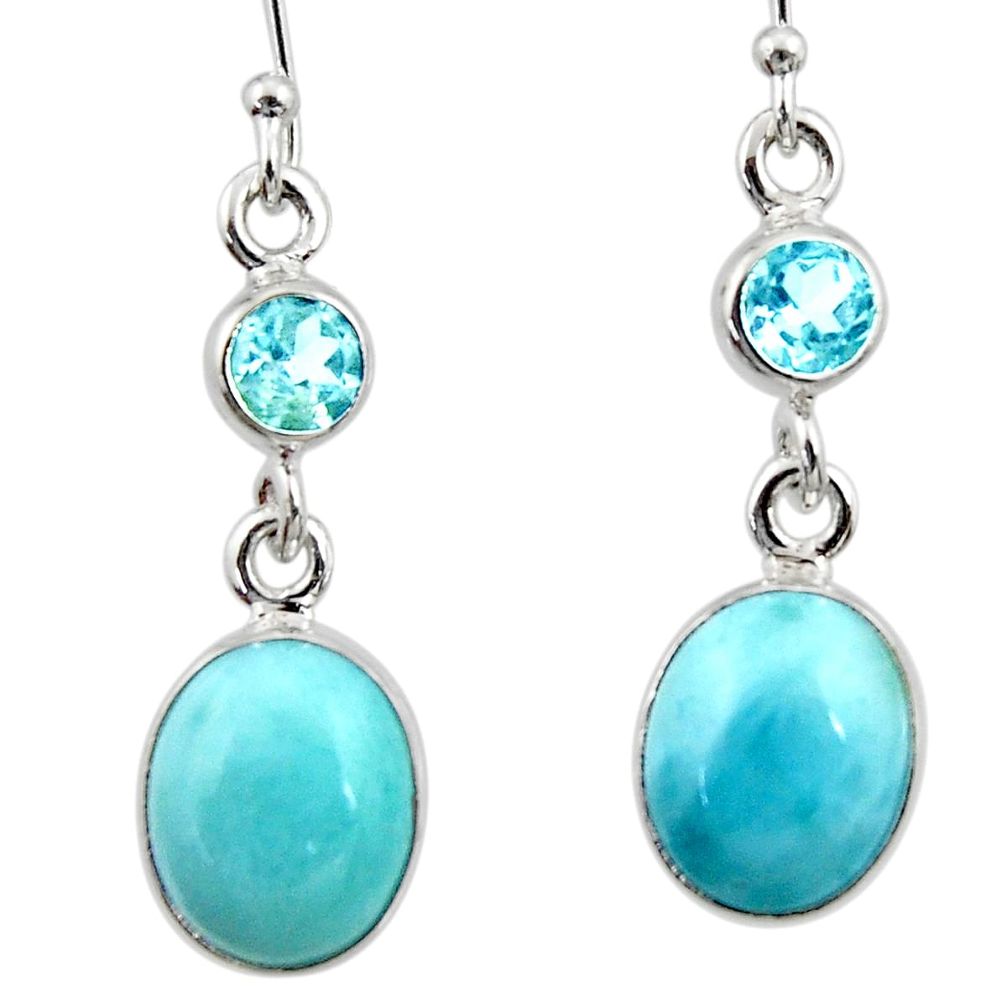 9.61cts natural blue larimar topaz 925 sterling silver dangle earrings r52178
