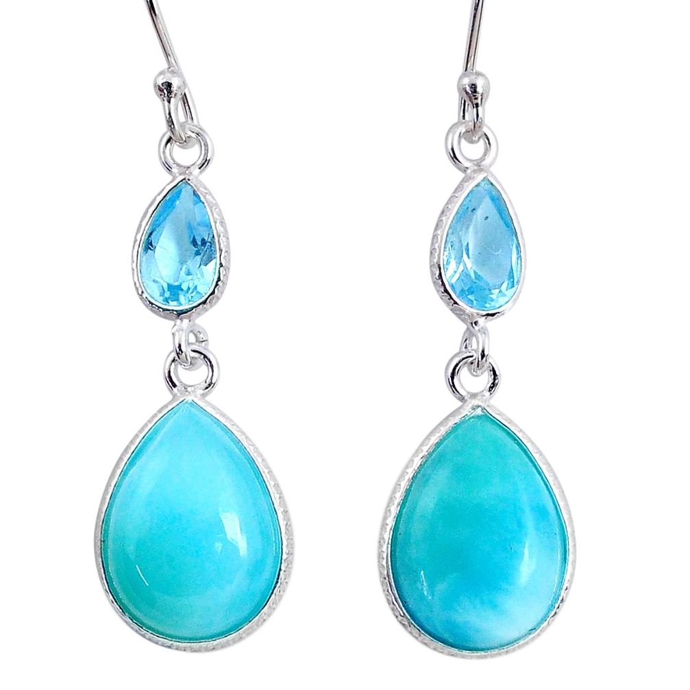 11.84cts natural blue larimar topaz 925 sterling silver dangle earrings r63505
