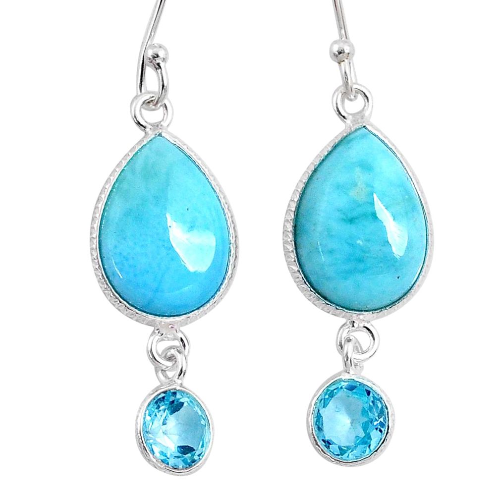 11.28cts natural blue larimar topaz 925 sterling silver dangle earrings r63508