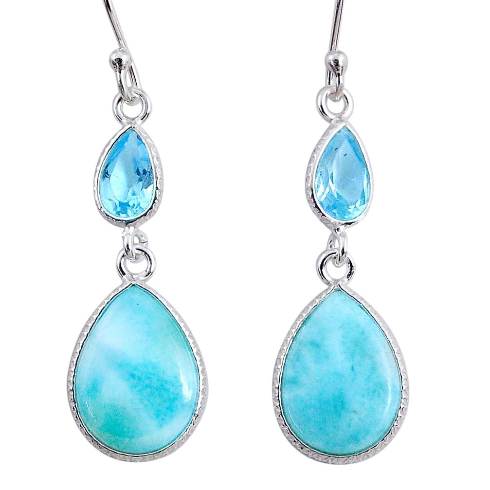 10.14cts natural blue larimar topaz 925 sterling silver dangle earrings r63651