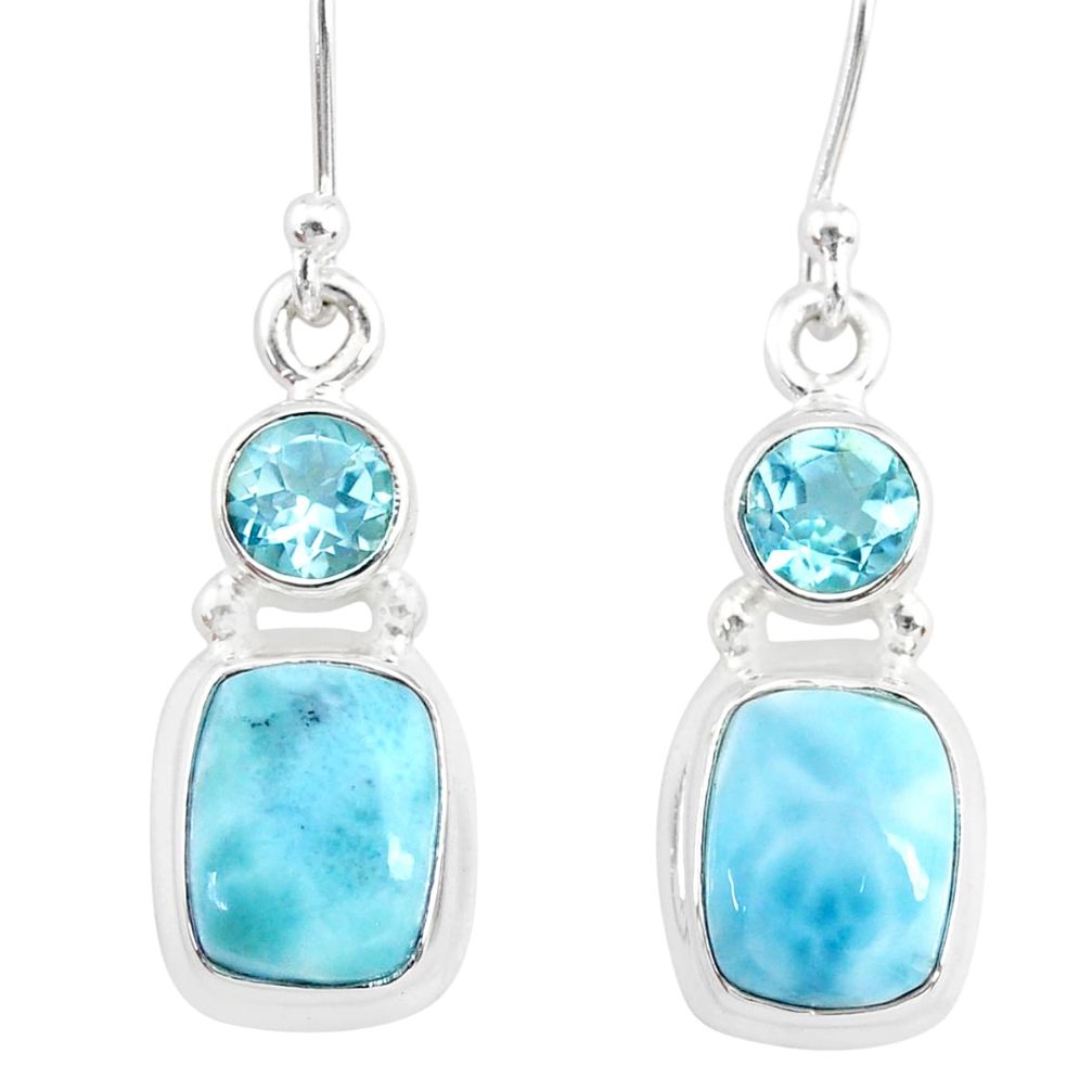 9.56cts natural blue larimar topaz 925 sterling silver dangle earrings r83785