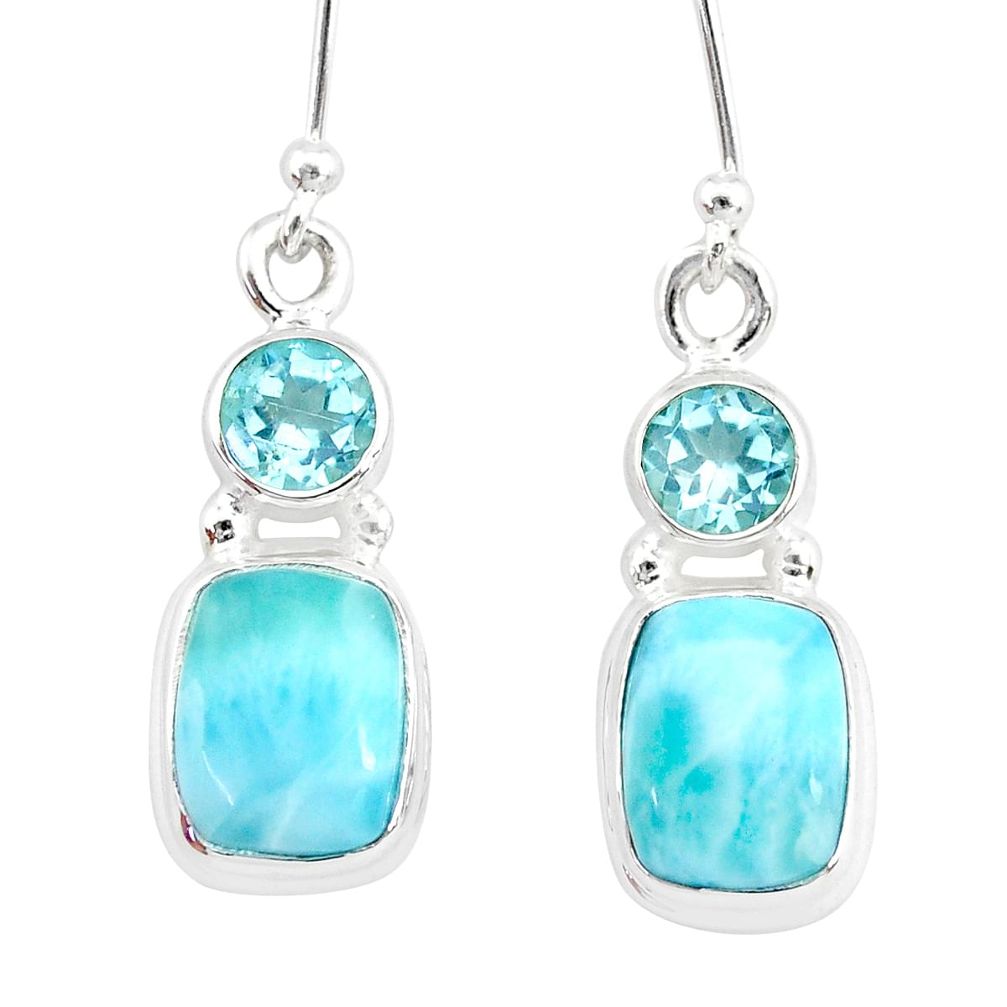 9.23cts natural blue larimar topaz 925 sterling silver dangle earrings r83786