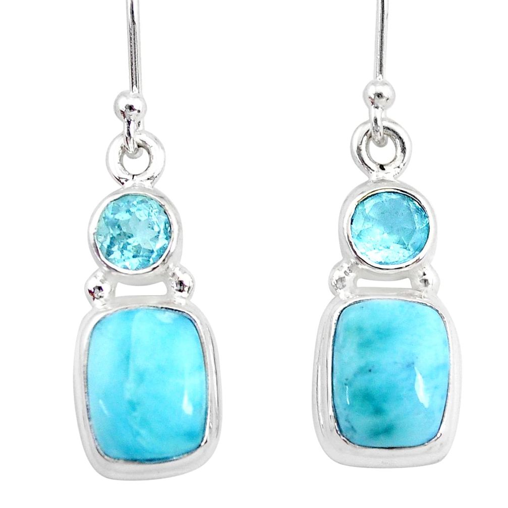 9.18cts natural blue larimar topaz 925 sterling silver dangle earrings r83793