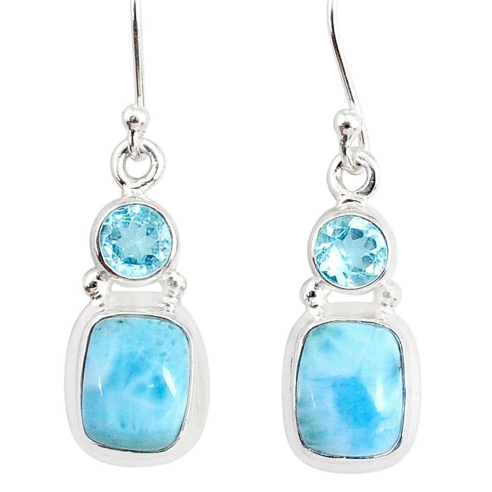 9.16cts natural blue larimar topaz 925 sterling silver dangle earrings r83863