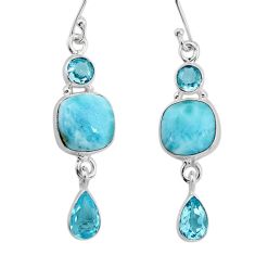 11.68cts natural blue larimar topaz 925 sterling silver dangle earrings y80525