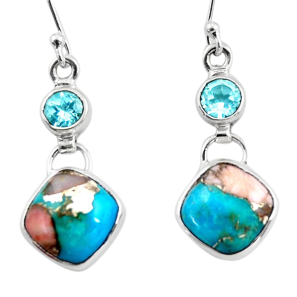 11.57cts natural blue opal in turquoise topaz 925 silver dangle earrings r45821