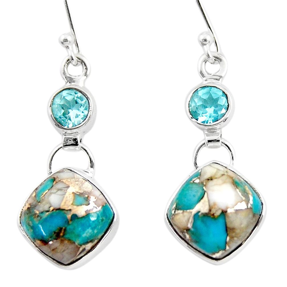 11.82cts natural blue opal in turquoise topaz 925 silver dangle earrings r45823