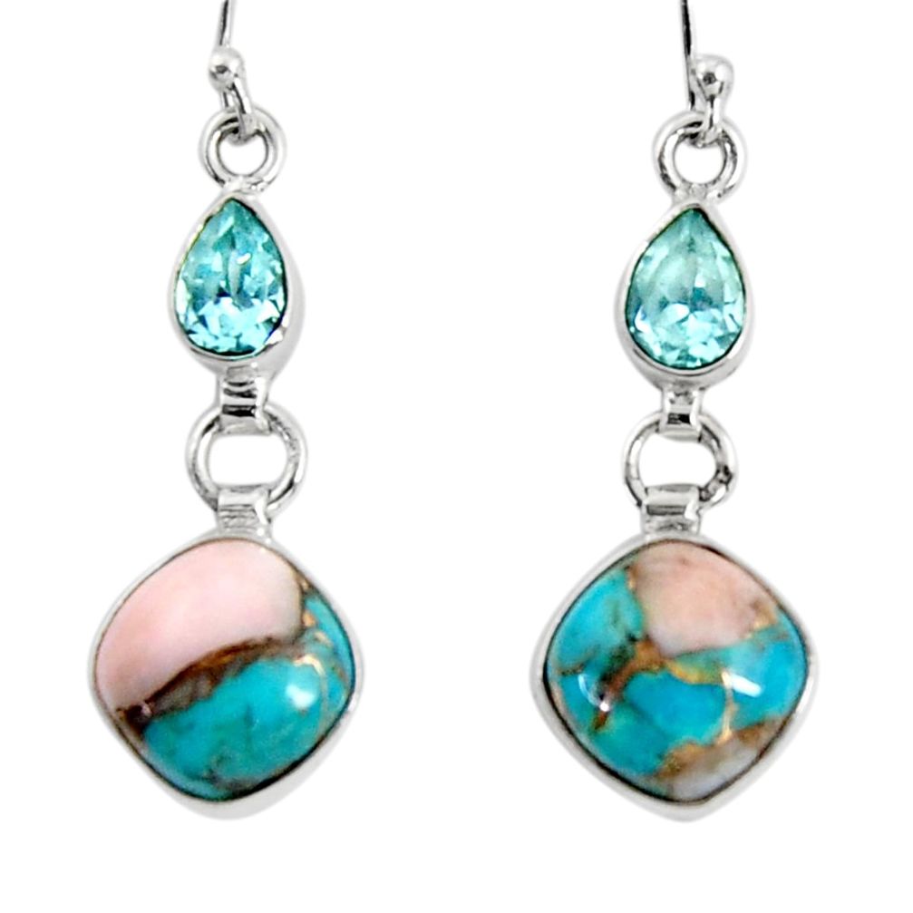 11.25cts natural blue opal in turquoise topaz 925 silver dangle earrings r50963