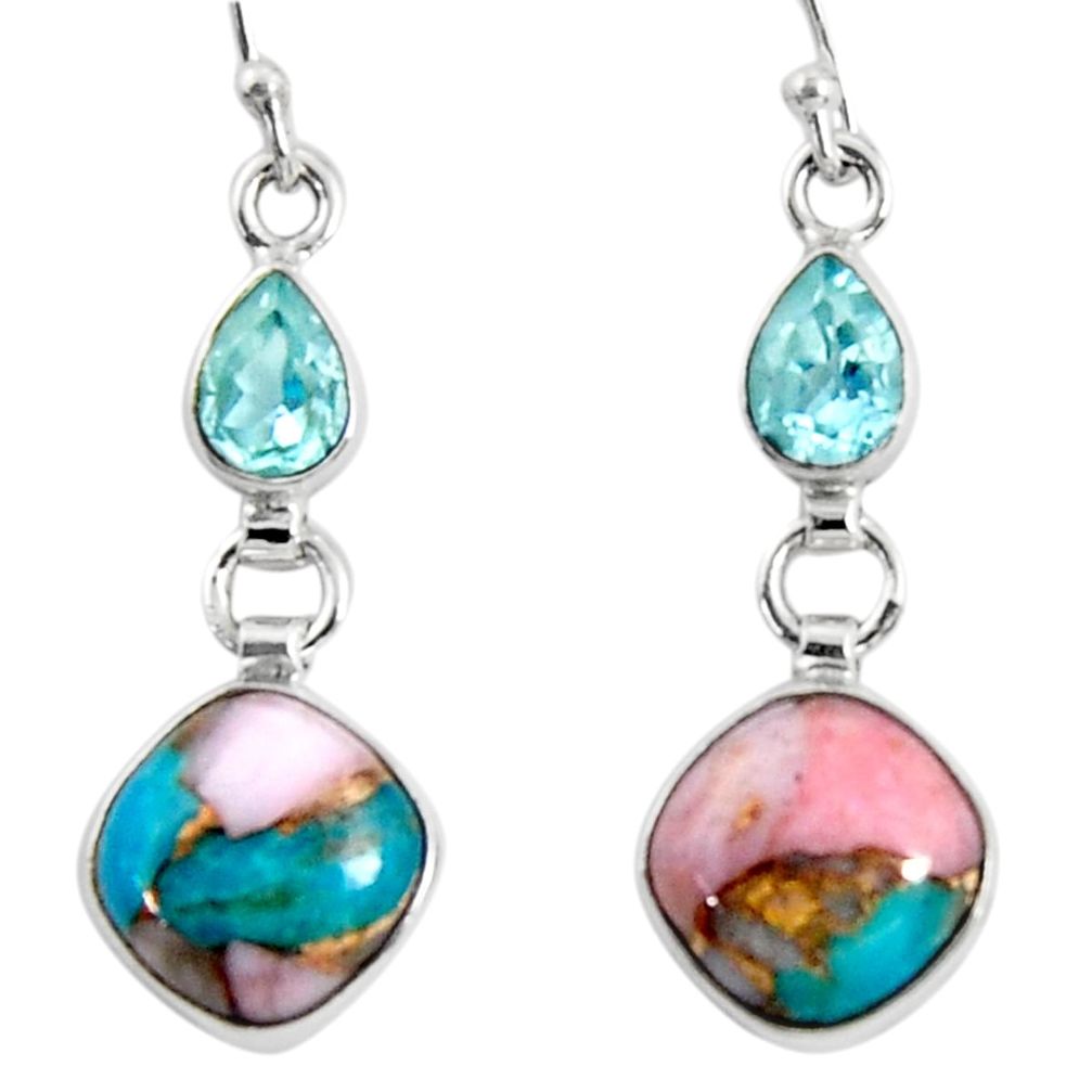 11.23cts natural blue opal in turquoise topaz 925 silver dangle earrings r50968