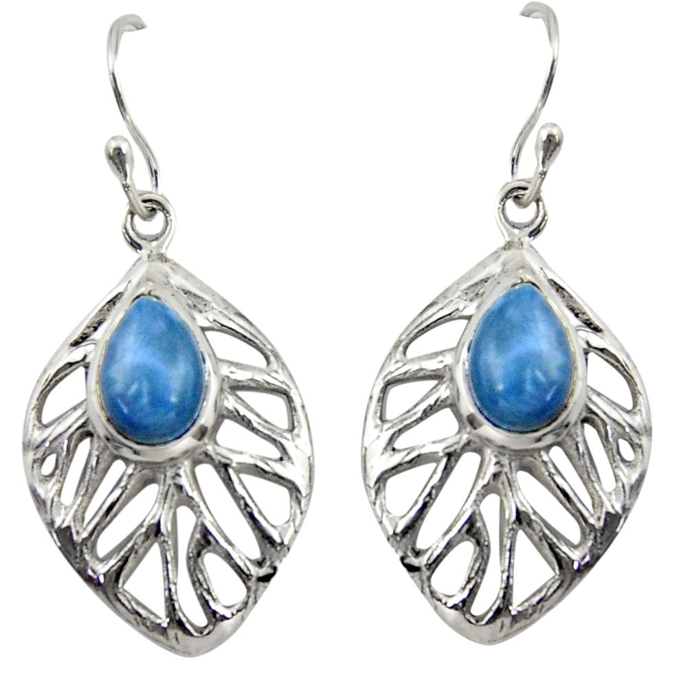 4.52cts natural blue owyhee opal 925 sterling silver dangle leaf earrings r39195