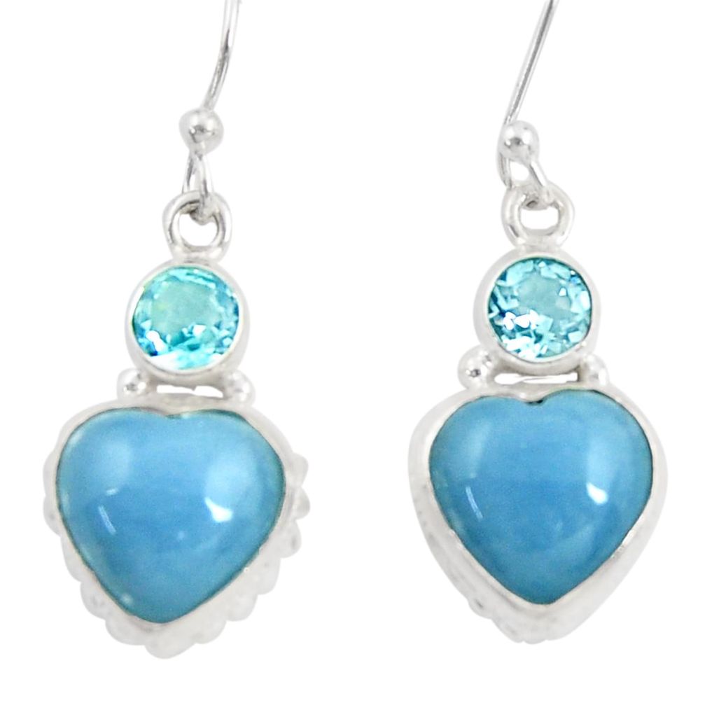 19.40cts natural blue owyhee opal topaz 925 silver dangle heart earrings d39511